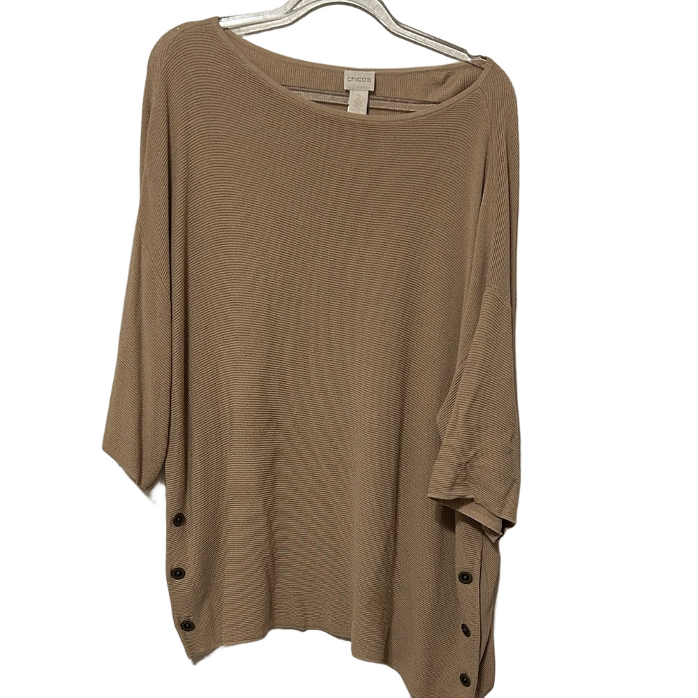 🎻Chicos minimalist Tan camel tunic Button-Detail (2) GUC..